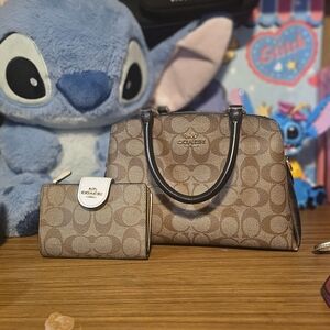 Coach Brown Signature Handbag and Wallet Set